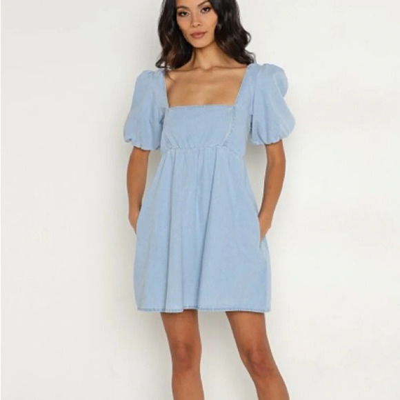 Show Me Your Mumu Smitten Babydoll Dress in Sky Blue - Picture 2 of 8